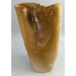 Alan Darvill, a thrown and re-shaped stoneware vase of asymmetrical form with sgraffito and tube