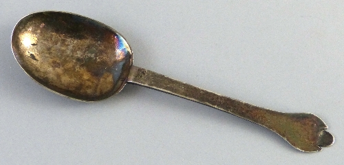 A late 17th century trefid end spoon, with rat-tail bowl,  monogrammed, 18cm long London marks. Date