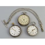 A Victorian chronograph pocket watch, the key wind movement with white enamel dial having Roman