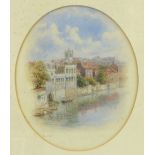 George Fall (1848-1925), "Rear of Assembly Rooms and the Guildhall", signed watercolour, oval,