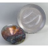 Alan Darvill, tin glazed shallow circular dish or plate 34.5cm diameter and another smaller