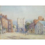 George Fall (1848-1925), "Micklegate Bar, York", signed watercolour, 29cm x 38cm, ornate gilt frame