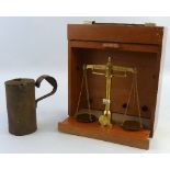 A set of travelling brass balance scales, by Reverifications Ltd to weigh 1oz, inscribed City of