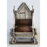 A pin cushion, in the form of the Coronation Chair, 8cm, London 1901, gross wt.2.09ozs