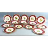 A 19th century dessert service, comprising three tazzas and eleven 23cm plates each painted to the