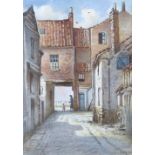 Alfred E King (1870-1951), "Mother and Child in Archway, Old Town, Hull", signed watercolour dated