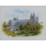 George Fall (1848-1925), "Peterborough Cathedral", signed watercolour, inscribed verso, 15cm x 21cm,