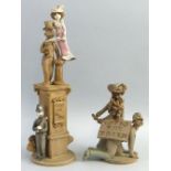 Hilary Brock, a stoneware and porcelain Votes for Women group of two figures on a column with a