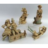 Hilary Brock, four stoneware figures comprising floozie kneeling in a chair,16cm high, floozie