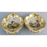 A pair of early 19th century Derby dishes, entitled 'In Italy' and 'In Germany' each of oval shape