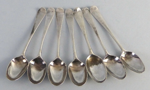 Seven Georgian coffee spoons, Old English Pattern, monogrammed, no date letters, various makers 2.