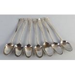 Seven Georgian coffee spoons, Old English Pattern, monogrammed, no date letters, various makers 2.