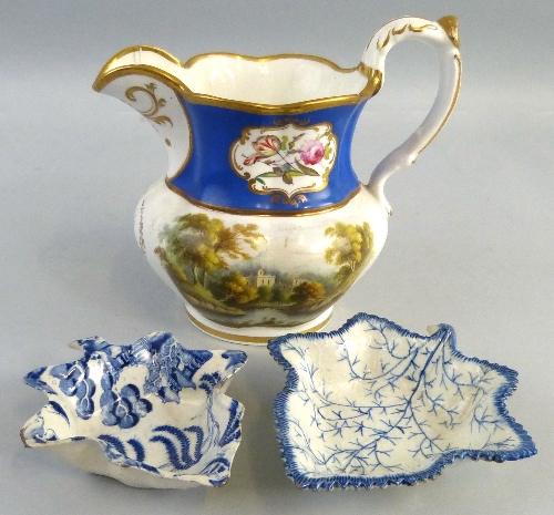 An early 19th century Rogers porcelain pickle dish, of leaf shape in blue and white, another similar