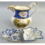 An early 19th century Rogers porcelain pickle dish, of leaf shape in blue and white, another similar