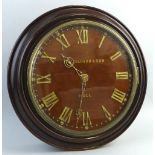 A 19th century circular wall clock, with brass single fusee eight day movement, the mahogany dial