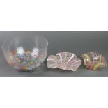 A 20th Century Italian millefiori deep bowl 9", 2 ditto handkerchief dishes