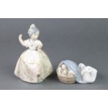 A Lladro figure of a goose and goslings 4895 4" and a ditto figure of a dancerThere is a flower