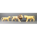 3 Beswick figures of a lion 10", a lioness 9" and a lion cub 7"All items have some crazing but are