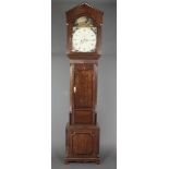 An 18th Century 8 day striking longcase clock, the 14 1/2" arched dial painted rural romantic scenes