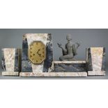 La Page of Le Havre, a French Art Deco 8 day  3 piece clock garniture, the mantel clock contained in