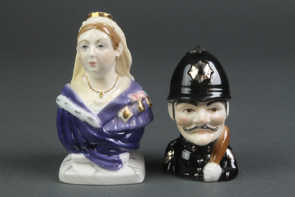 2 Royal Worcester candle snuffers - Queen Victoria 4" and Policeman 3"