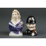 2 Royal Worcester candle snuffers - Queen Victoria 4" and Policeman 3"