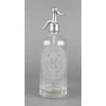 King & Barnes Horsham, a faceted glass soda siphon with chrome mount