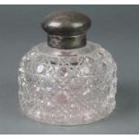 A Victorian silver mounted cut glass inkwell, London 1887 4 1/2"