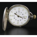 A silver cased Tavannes braille hunter pocket watch