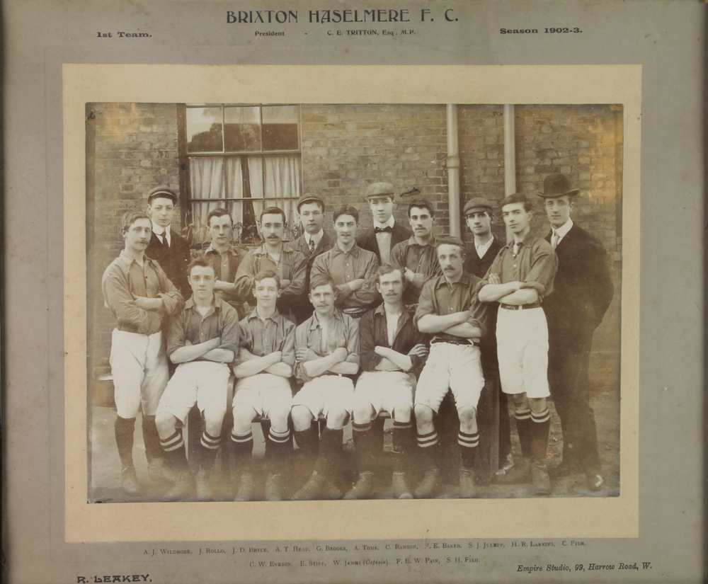 Edwardian football photographs, 2 group studies of Brixton Haselmere F.C. 1901/02 and 1902/03,