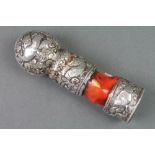 A Persian silver coloured desk seal with coral mount 3 3/4"