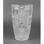 A cut glass panelled vase 13"