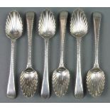 A set of 6 Georgian silver teaspoons with shell backs and bright cut decoration