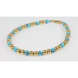 A 9ct gold turquoise bead bracelet