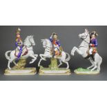 3 20th Century German figures of soldiers on horseback 10" One rider has a stuck leg