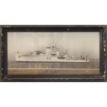 A black and white photograph HMS Intrepid dated 1938 together with an oil on board study of same and