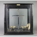 Short & Co Ltd, a pair of chromium plated Class A laboratory scales contained in an ebonised case