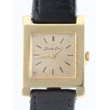 A gentleman's 1970s Bueche-Girod 18ct gold square cased wristwatch on a leather strap
