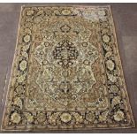 A Persian Tabriz rug with white and blue ground and central medallion, some wear 75" x 54"