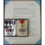 A George V CBE Neck Badge second type,cased, Coronation 1937,boxed, Coronation 1953,boxed, Sierra