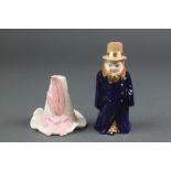 A Royal Worcester candle snuffers - Budge 4" and 1 other in the form of a feathered hat 2 1/2"