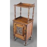A Victorian oak 2 tier coal purdonium converted for use as a bedside cabinet, the upper section
