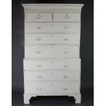 A Georgian white painted oak chest on chest with moulded and dentil cornice, fitted 2 short and 3