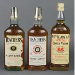 Two 1 litre bottles of Teachers Whisky, a 1 litre bottle of Whyte Mckye Special Scots Whisky