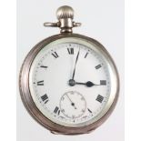 A silver cased mechanical pocket watch with seconds at 6 o'clock