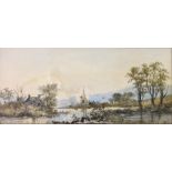 Edwardian watercolours, 4 river landscape with figures and buildings, separately framed, unsigned