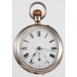 A silver key wind hunter pocket watch, a silver fob watch The hunter has a missing glass and seconds