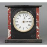A French timepiece with enamelled dial and Roman numerals contained in a 2 colour marble case