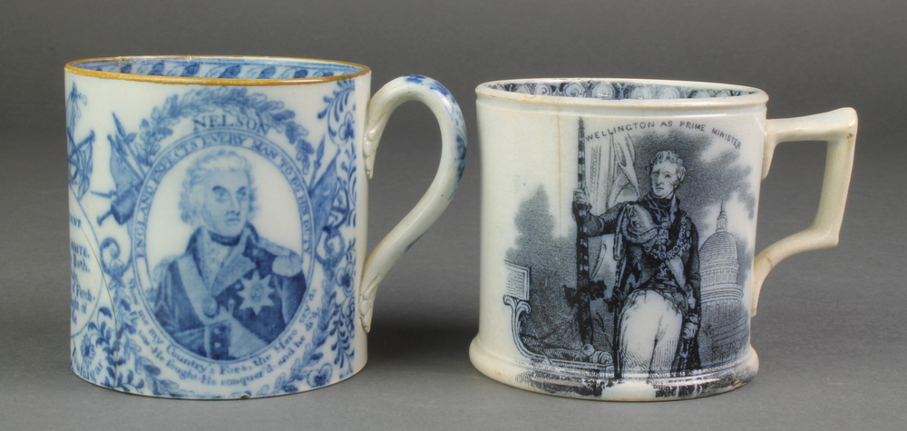 An early 19th Century transfer print commemorative mug - Wellington as Prime Minister 3 1/2"