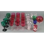 A collection of Victorian coloured and clear glass wines etc